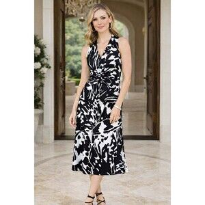 NWT White House Black Market Black White Twist Front Dress Sleeveless Sz 0